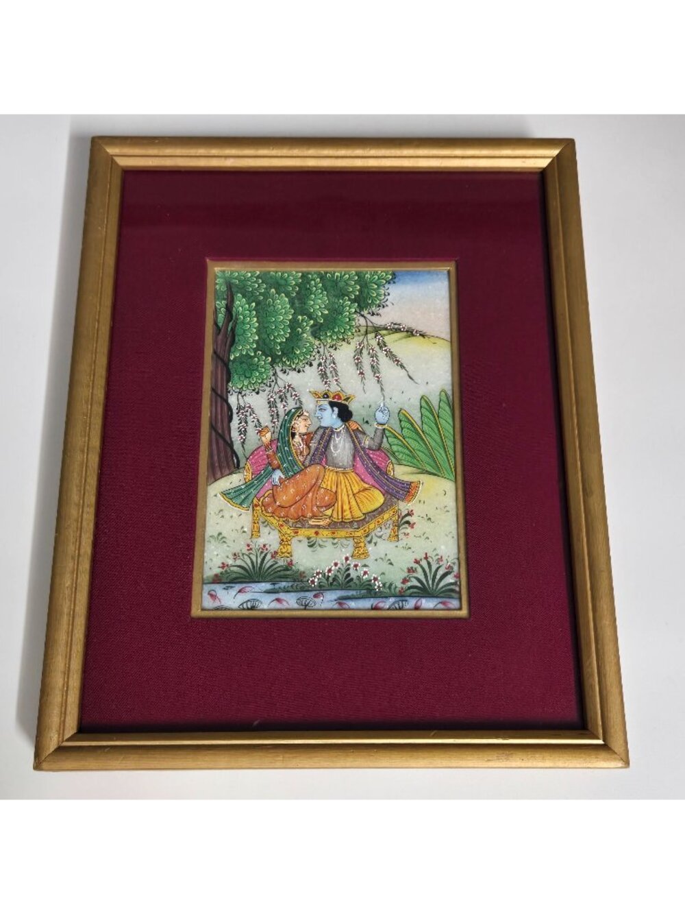 Vintage Indian Gouache Painting Radha Krishna Pichwai